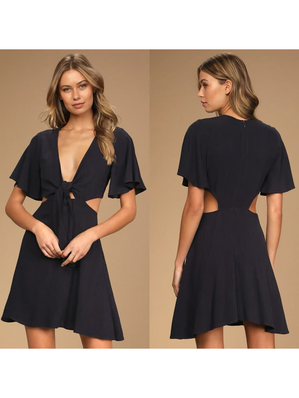 Lulus S Small Perfect Day for Love Navy Blue Cutout Tie-Front Mini Dress Comfy